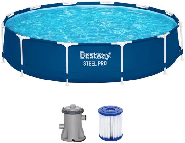 Steel Pro™ Frame Pool Set mit Filterpumpe Ø 366 x 76 cm, dunkelblau, rund
