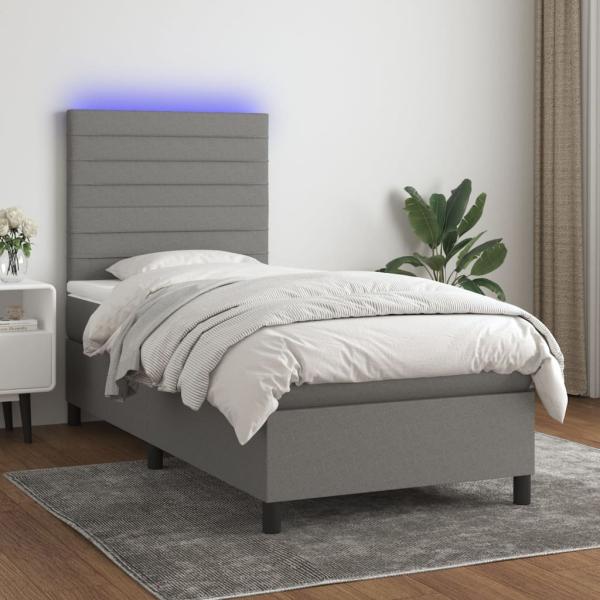 vidaXL Boxspringbett mit Matratze & LED Dunkelgrau 100x200 cm Stoff 3134934