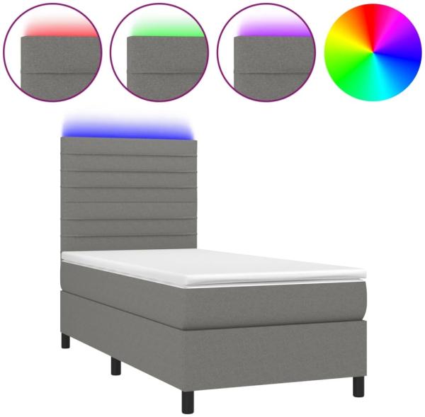 vidaXL Boxspringbett mit Matratze & LED Dunkelgrau 100x200 cm Stoff 3134934