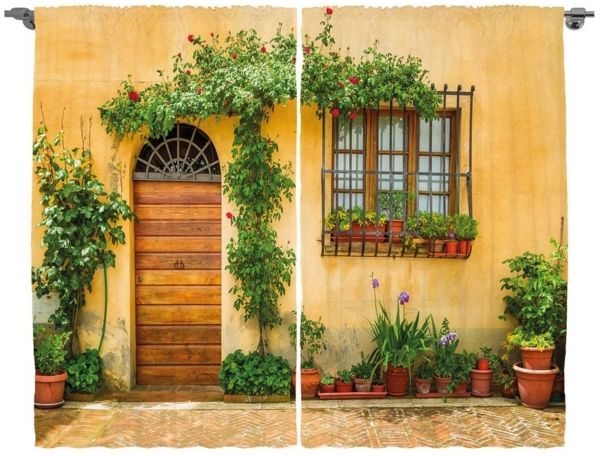 Abakuhaus Gardine Schlafzimmer Kräuselband Vorhang mit Schlaufen und Haken, Italien Leben in der Stadt in der Toskana