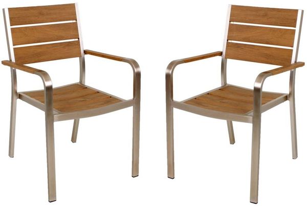 Stapelstuhl FLORENCE 4er Set Aluminium champagner Non-Wood Teak-Optik