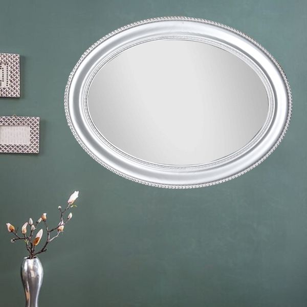 Romantischer Spiegel NERINA 80x60 cm antik-silber oval Holzrahmen Barockspiegel Wandspiegel