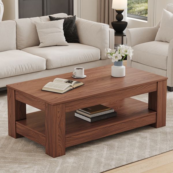 Couchtisch H 45 x T 100 x B 50 cm in Walnuss, rechteckig, 2 Ebenen, MDF im Industrial-Stil