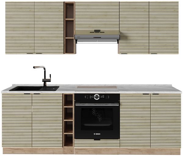 Küchenzeile Fame-Line Eiche Paneel/Goldkraft Eiche 235 cm ohne Arbeitsplatte Vicco