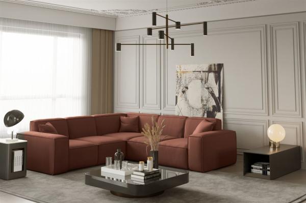 Ecksofa Designersofa CELES in Stoff Opera Velvet Kupferbraun Seite Universal