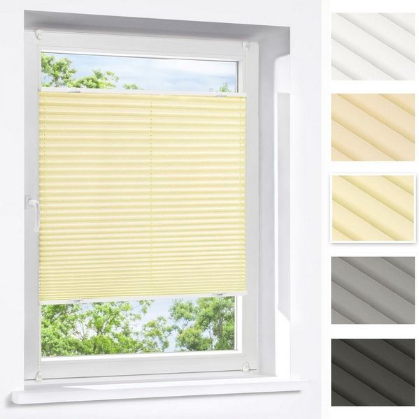 Victoria M. Plissee Praktica Plissee, Polyester, 35x100 cm, creme, verdunkelnd, ohne Bohren, klemmen, Klemmfix, Klemmmontage ohne Bohren, seitliche Spannschnur