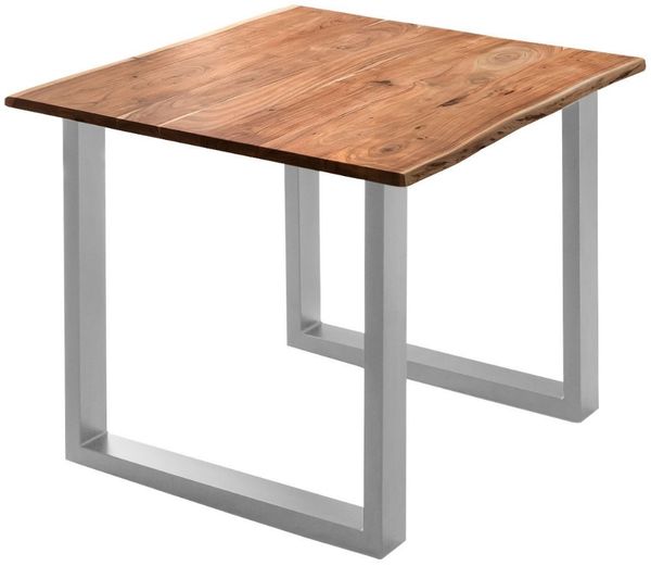 Esstisch Baumkante massiv Akazie nussbaumfarben 90 x 90 silber QUINN 71246137 Bild 2