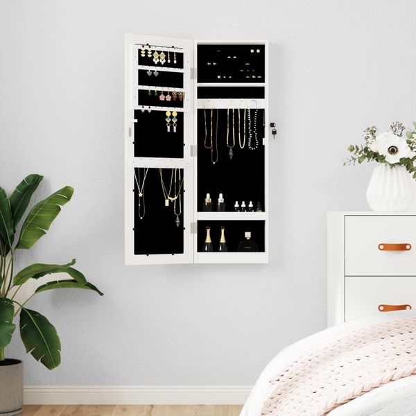 Schmuckschrank, Spiegelschrank mit Spiegel Wandmontage Weiß 30x8,5x90 cm