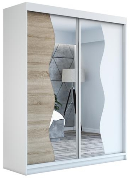 Schwebetürenschrank RIMA 2-türig Schrank 180 cm (mit Spiegel) Farbe: Weiß , sonoma