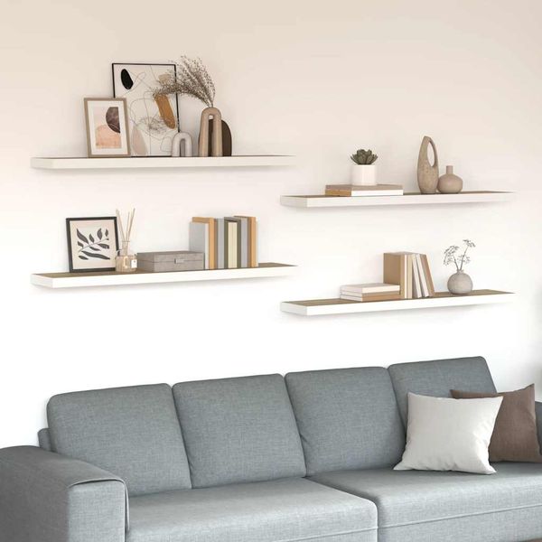 Bücherregal Wand 4 pcs, Schweberegale, Wandregal Eichen-Optik und Weiß 120 x 23,5 x 3,8 cm MDF