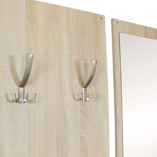 Kadima Design Wandgarderobe "Delft" mit Spiegel: Platz für 8 Paar Schuhe, 10 Metallhaken, Melaminharzbeschichtung. Beige, 80x27x180 cm Bild 7