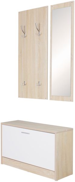 Kadima Design Wandgarderobe "Delft" mit Spiegel: Platz für 8 Paar Schuhe, 10 Metallhaken, Melaminharzbeschichtung. Beige, 80x27x180 cm Bild 5