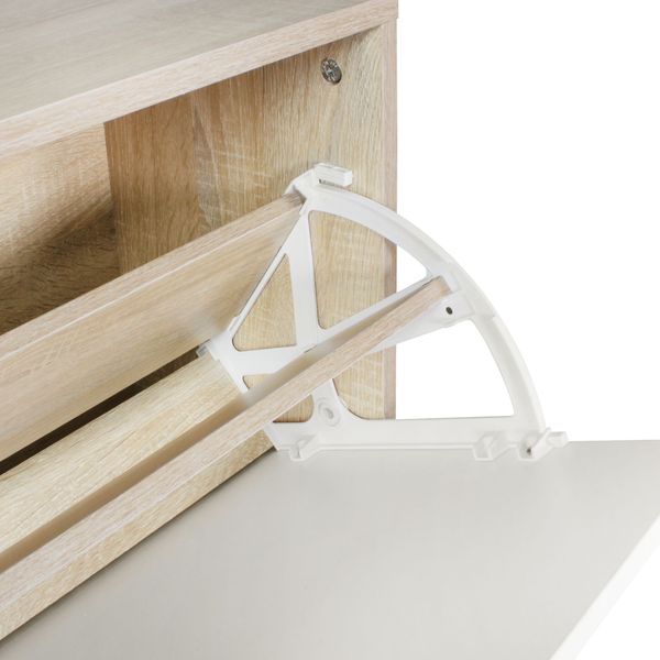 Kadima Design Wandgarderobe "Delft" mit Spiegel: Platz für 8 Paar Schuhe, 10 Metallhaken, Melaminharzbeschichtung. Beige, 80x27x180 cm Bild 6