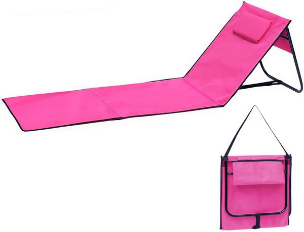 Spetebo Liegematte faltbar mit Verstellbarer Rückenlehne - pink - Strandliege 152x51 cm faltbar mit Tragegurt - Garten Liege Sonnenliege Camping Picknick Reise Urlaub mit Bodenmatte Staufach
