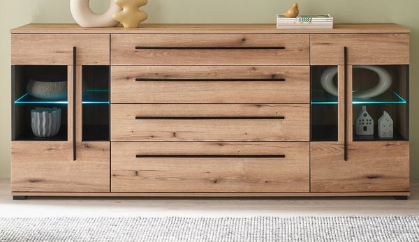Furn. Design Sideboard Design-D (Anrichte in Evoke Eiche Dekor, 200x86 cm), mit Soft-Close-Funktion