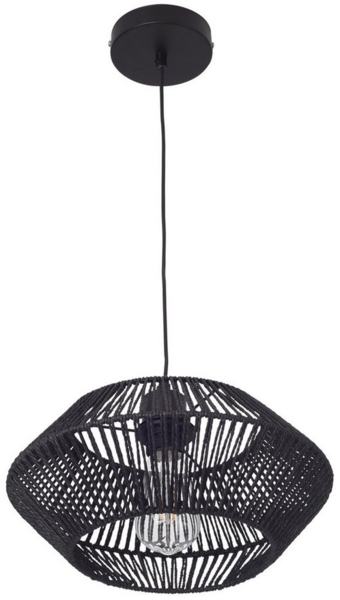 lux. pro 'Amersham' Hängeleuchte, Metall+Rattan Schwarz, 157 x 14 x 32 cm