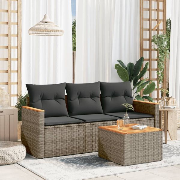 vidaXL 4-tlg. Garten-Sofagarnitur mit Kissen Grau Poly Rattan 3225766