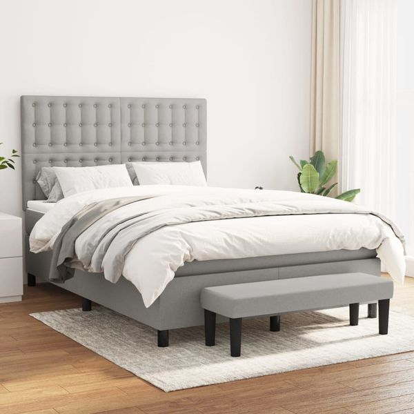 vidaXL Boxspringbett mit Matratze Hellgrau 140x200 cm Stoff, Härtegrad: H2 [3136917]