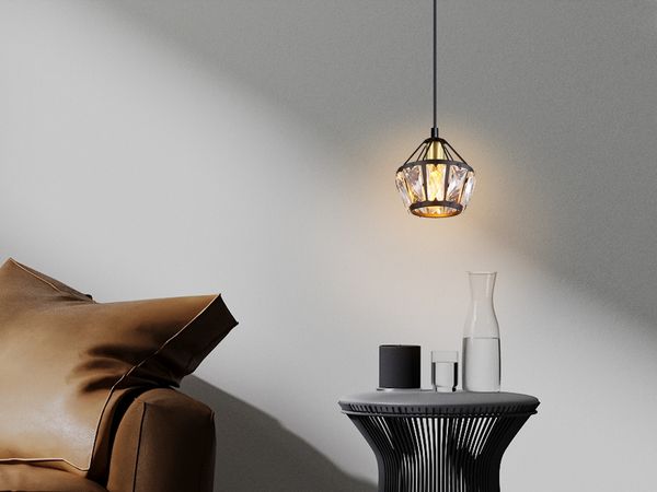 Pendelleuchte LOIS 1-flammig Metall Schwarz Gold mit Glaskristallen, Ø 12,5cm