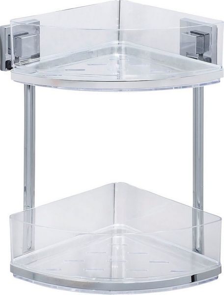 WENKO QUADRO Dusch Eckablage, 2 Etagen Quadro, Edelstahl, Befestigen ohne bohren, Vacuum-Loc®