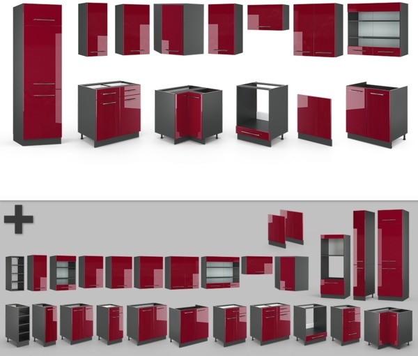 Eckküche Fame-Line Bordeaux Hochglanz/Anthrazit 287 x 60 cm , AP Anthrazit Vicco Bild 6