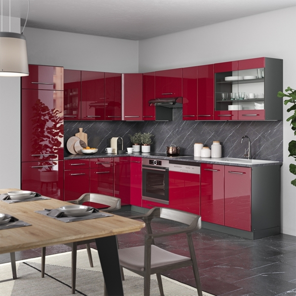 Eckküche Fame-Line Bordeaux Hochglanz/Anthrazit 287 x 60 cm , AP Anthrazit Vicco Bild 4