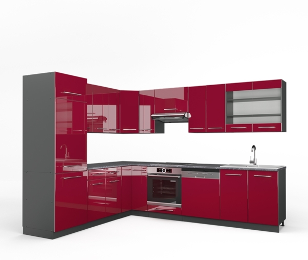 Eckküche Fame-Line Bordeaux Hochglanz/Anthrazit 287 x 60 cm , AP Anthrazit Vicco Bild 1