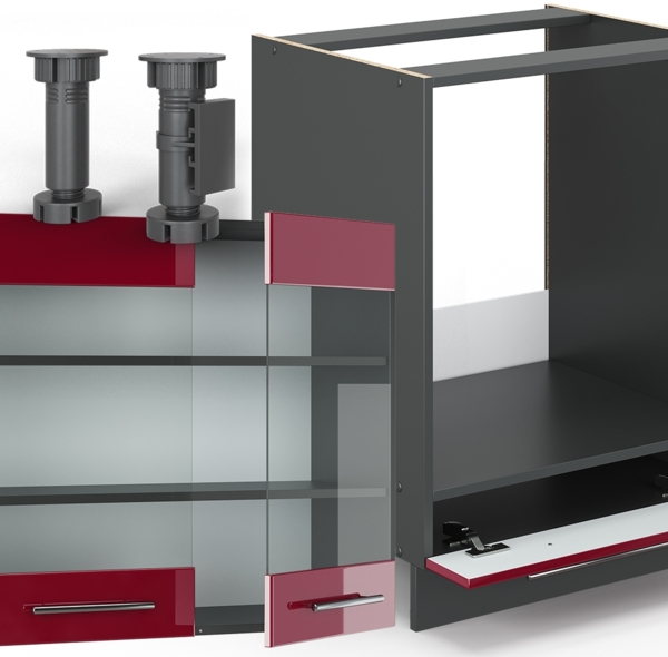 Eckküche Fame-Line Bordeaux Hochglanz/Anthrazit 287 x 60 cm , AP Anthrazit Vicco Bild 5