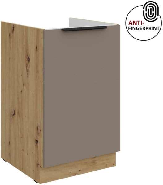 Küchen Spülenunterschrank 50 cm Küche ARIA Sandgrau ultra matt + Eiche Artisan matt, hochwertige Fronten mit Anti Fingerprint Beschichtung Küchenzeile Küchenblock
