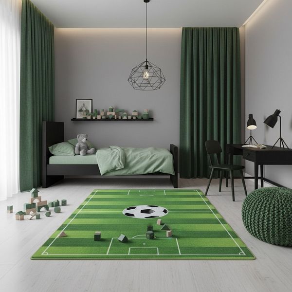 KADIMA DESIGN Kinderteppich TRAUN Spielteppich Kinderzimmer Waschbar Webteppich Rutschfest, Läufer, Höhe: 8 mm, 80x120 cm, Strapazierfähig Fußbodenheizung Fußballfeld Waschbar