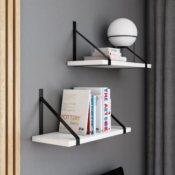 AKKE Wandregal, Hängeregal GINO modern mit schwarzen Befestigungen 2mm PVC LOFT