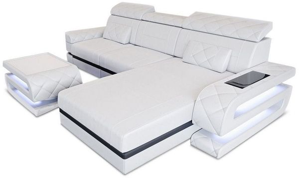 Couch Bologna L Form in Leder - Kunstleder - weiß-schwarz - Rechts