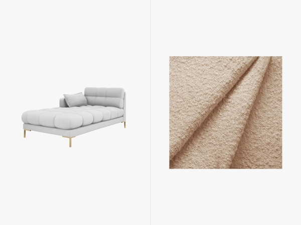 Micadoni Recamiere Mamaia 1-Sitzer Links Boucle Baloo Beige goldene Beine