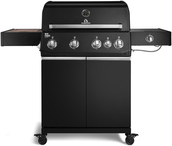 BURNHARD® Gasgrill 4-Brenner, Big FRED Deluxe, 21,2 kW Gesamtleistung, Infrarot-Keramikbrenner, Seitenkochfeld, Edelstahl, Gussrost, große Grillfläche, Piezo-Zündung, Schwarz