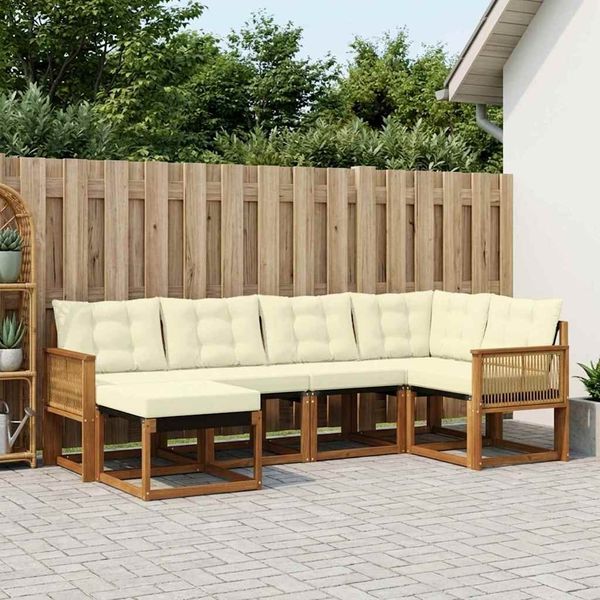 vidaXL Outdoor-Sofagarnitur mit Kissen 6 pcs Natur und Creme 3382066