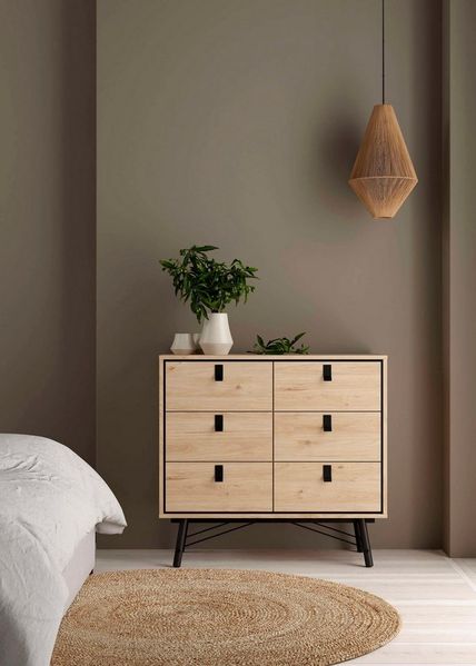 andas Kommode Ry Aufbewahrung, Schubladenschrank, Stauraum, Sideboard mit 6 Schubladen, Breite 102 cm, Höhe 95 cm, Massivholzbeine