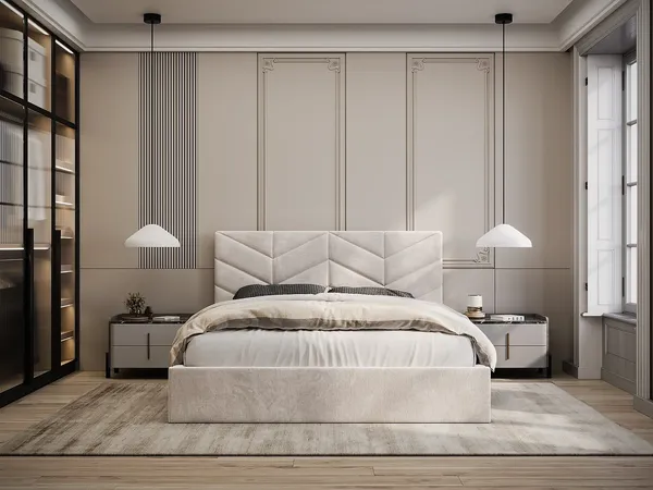 Vente-unique - JUSTANI Bett Stoff Beige - B 213 cm x H 106 cm x L 170 cm