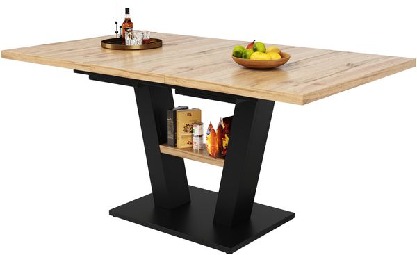 Esstisch ausziehbar mit MDF-Tischplatte & Metallgestell, 118-157x70x75 cm, Schwarz/Natur Bild 7