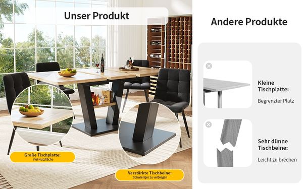 Esstisch ausziehbar mit MDF-Tischplatte & Metallgestell, 118-157x70x75 cm, Schwarz/Natur Bild 3