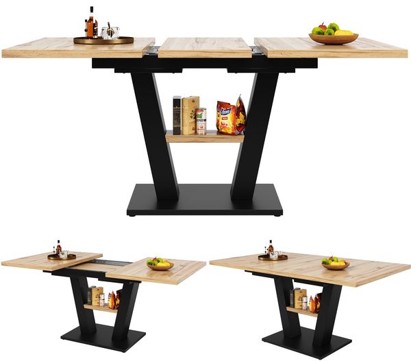 Esstisch ausziehbar mit MDF-Tischplatte & Metallgestell, 118-157x70x75 cm, Schwarz/Natur Bild 4