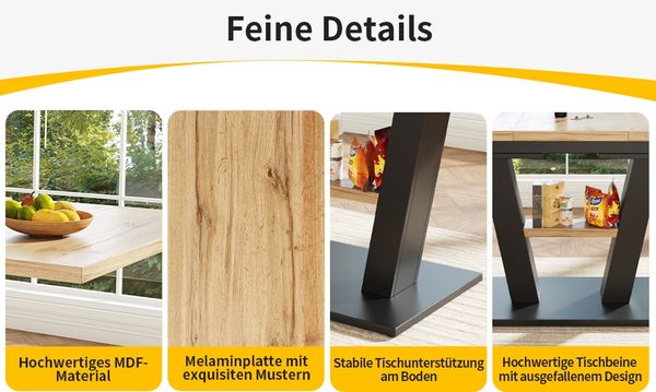 Esstisch ausziehbar mit MDF-Tischplatte & Metallgestell, 118-157x70x75 cm, Schwarz/Natur Bild 5