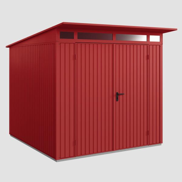 Hörmann Ecostar Metall-Gerätehaus Trend mit Pultdach Typ 2, 238 x 238 cm , purpurrot, 5,7 m²,2-flüglige Tür