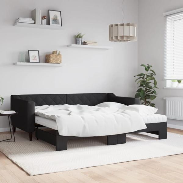 vidaXL Tagesbett Ausziehbar mit Matratzen Schwarz 90x190 cm Stoff 3197456
