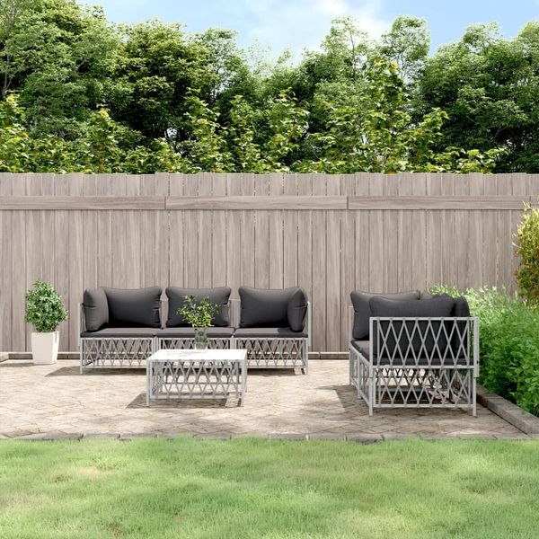 vidaXL 6-tlg. Garten-Lounge-Set mit Kissen Weiß Stahl 3186826
