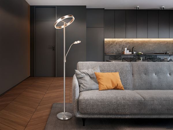 LED Stehlampe WILLIS Silber mit Leselampe, dimmbar & 3 Lichtfarben, 180cm groß