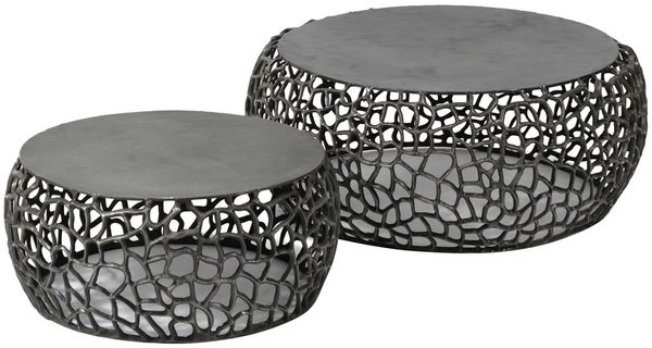 Couchtisch 2er-Set Astilbe Aluminium, filigranes Design modern, schwarz-nickel, rund Ø 55/75 cm