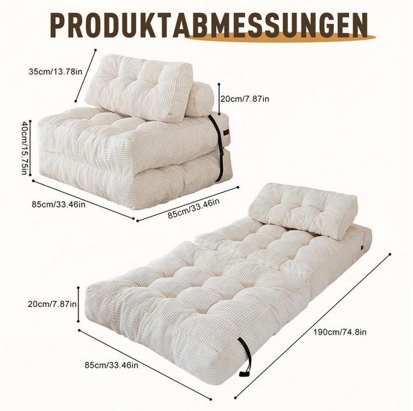 TWSOUL Sitzsack Schlafsofa Klappsofa faltbar mit Matratze,3-in-1 Gästebett, & Bodensofa, platzsparend,für Wohnzimmer & Gästezimmer