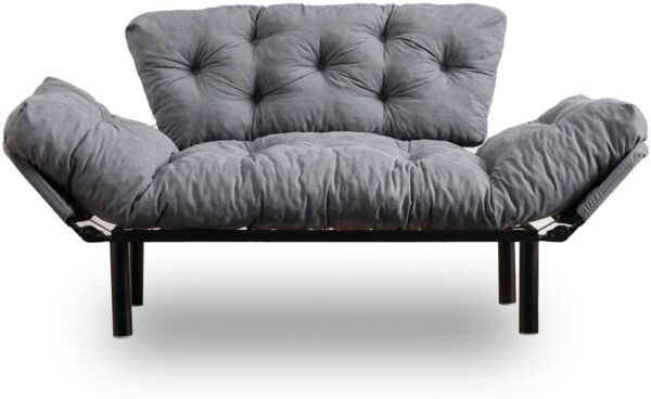 Dmora 2-Sitzer SchlafsofaGuchol, Verwandelbares Sofa, Lineare Stoffstruktur, Schlafsessel mit Stauraum, 155x70 h85 cm, Grau