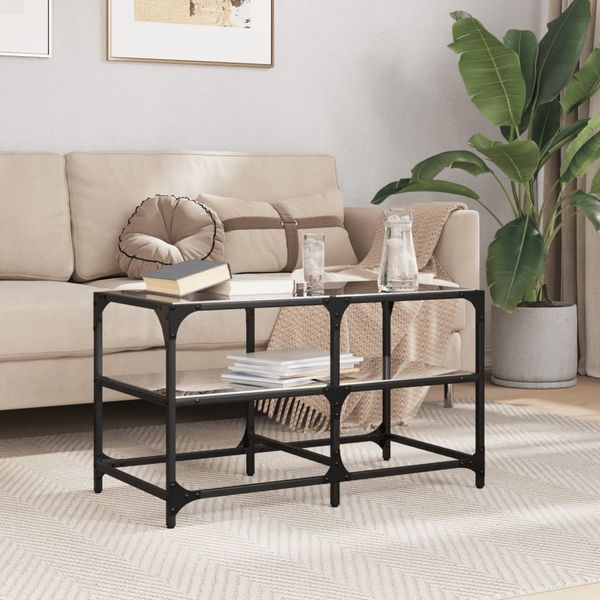 vidaXL Couchtisch mit Glasplatte Schwarz 78,5x40x45 cm Stahl 846011