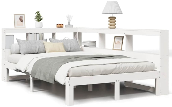 vidaXL Massivholzbett mit Regal ohne Matratze Weiß 120x190 cm Kiefer 3324401